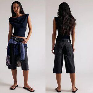 NWT New Free People We The Free Relaxed Capri In Rocksteady Jeans Size 25